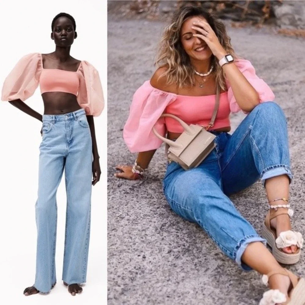 Zara Puff Sleeve Crop Top Pink Sheer Organza SOLD - Picture 16 of 16